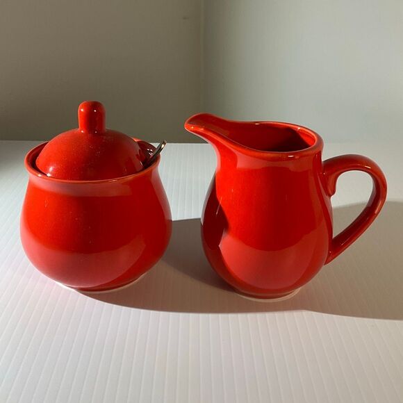 Kitchy Red Pitcher and Sugar Bowl Set. 5” tradwife christmas coffee - Picture 1 of 12
